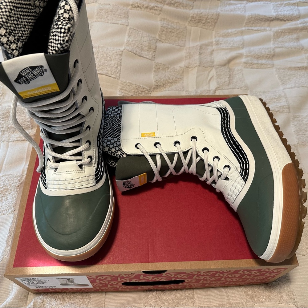 Vans Green and White High-Top Sneakers